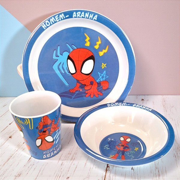 Kit Alimentação Homem Aranha - Prato, Bowl e Caneca - Disney Original - 1 unidade - Rizzo