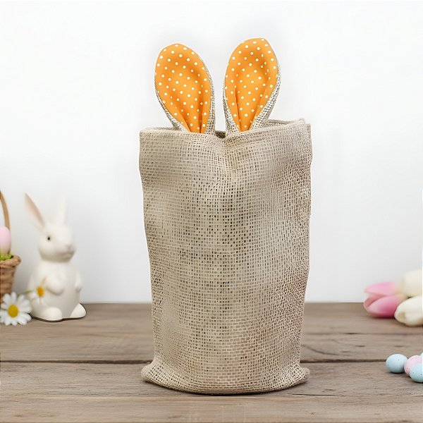 Saco de Juta de Páscoa com Orelha Laranja Poá Branco - 1 unidade - EcoArt - Rizzo