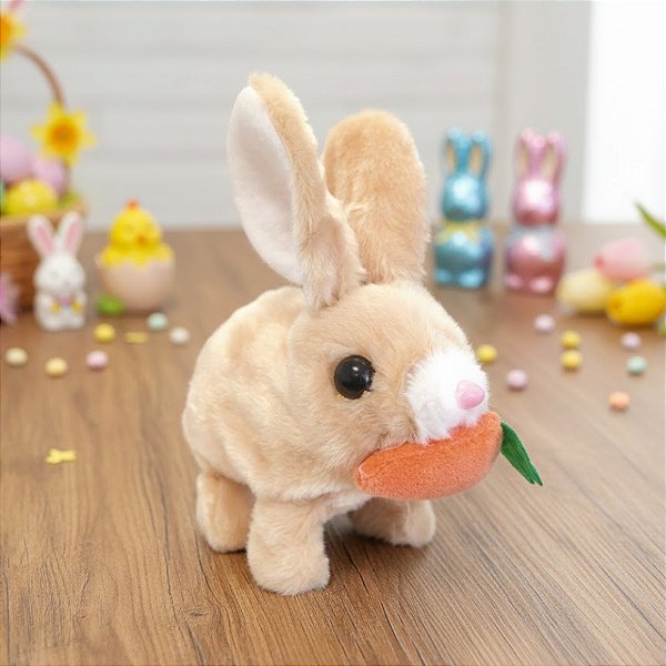 Coelho de Pelúcia Marrom com Som, Luz e Movimento - 8x16x11cm - 1 unidade - Rizzo