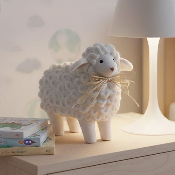 Enfeite Decorativo - Ovelhinha com Gravata de Palha - 19x16x14cm - 1 unidade - Cromus - Rizzo