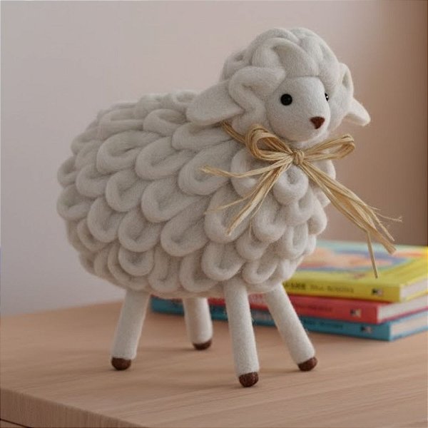 Enfeite Decorativo - Ovelhinha com Gravata de Palha - 19x14x9cm - 1 unidade - Cromus - Rizzo