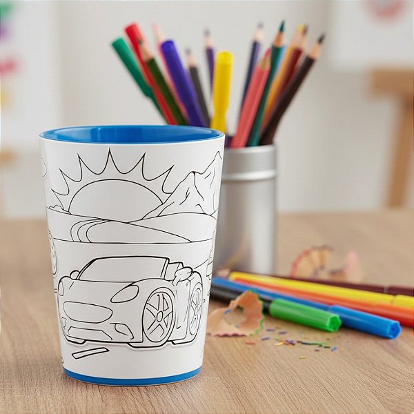 Copo Para Colorir Color Cup Carro - Azul - 10cm - 1 unidade - Rizzo