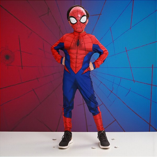 Fantasia Infantil Homem Aranha - Macacão Longo e Máscara - G de 8 a 10 anos - Disney Original - 1 unidade - Rizzo