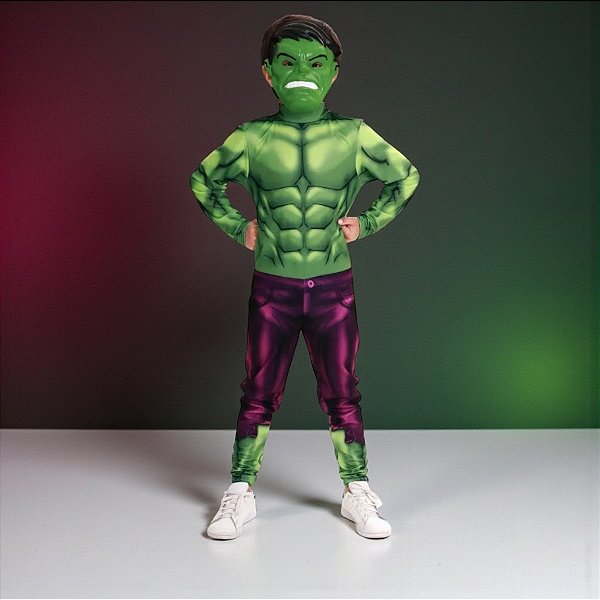 Fantasia Infantil Hulk - Macacão Longo e Máscara - G de 8 a 10 anos - Disney Original - 1 unidade - Rizzo