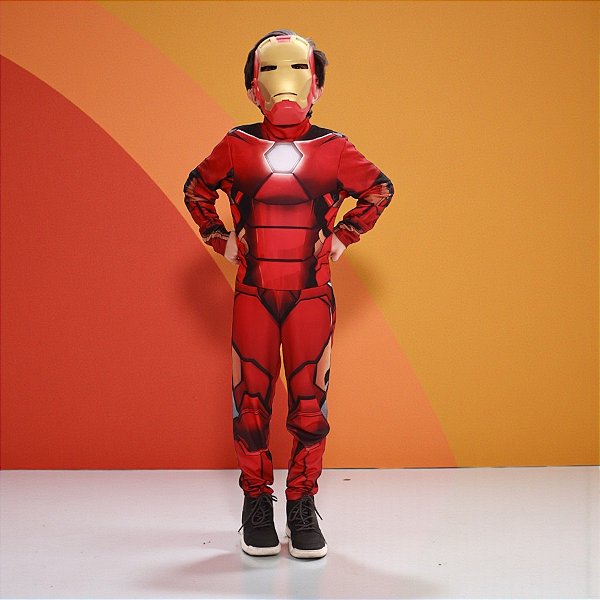 Fantasia Infantil Homem de Ferro - Macacão Longo e Máscara - P de 4 a 6 anos - Disney Original - 1 unidade - Rizzo