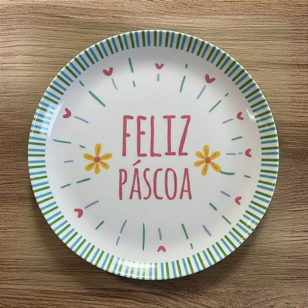 Prato de Sobremesa de Páscoa em Melamina - Feliz Páscoa - Verde e Azul - 20x20cm - 1 unidade - FlorArte - Rizzo