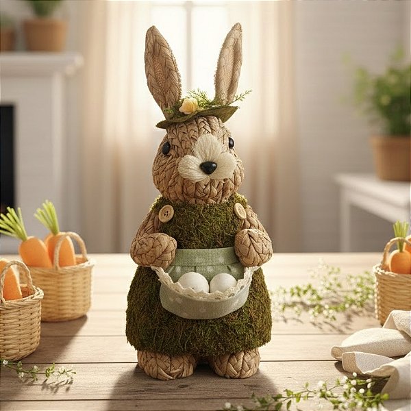 Enfeite Decorativo de Páscoa - Coelha de Palha com Ovos - 37x17x20cm - 1 unidade - FlorArte - Rizzo