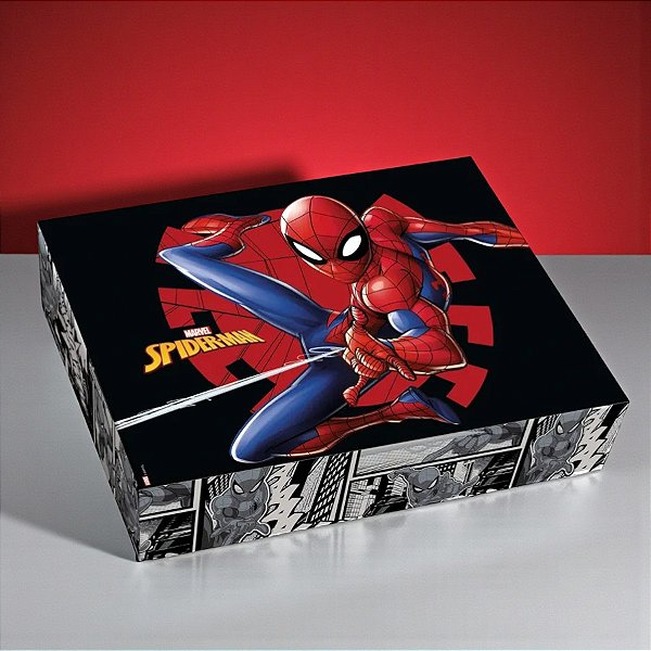 Caixa Retangular Com Tampa - Homem Aranha Quadrinhos - P 17x13,5x4,5cm - Disney Original - 1 unidade - Cromus - Rizzo