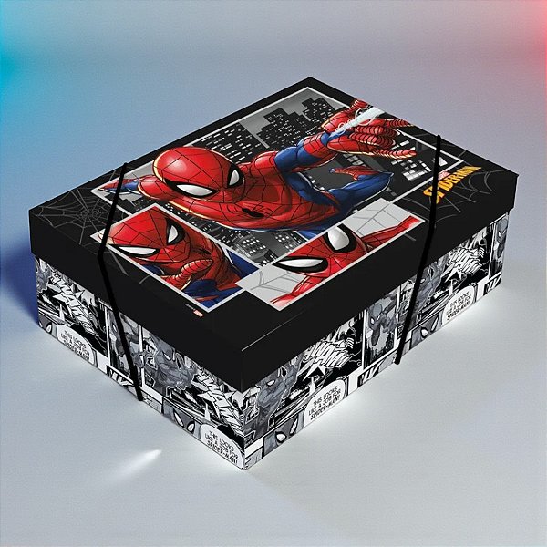 Caixa Retangular Com Tampa e Elástico - Homem Aranha - G 46x33x14cm - Disney Original - 1 unidade - Cromus - Rizzo