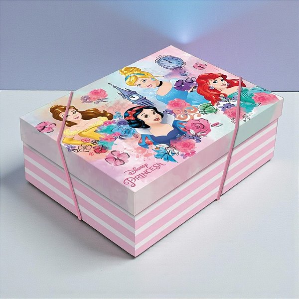 Caixa Retangular Com Tampa e Elástico - Princesas - G 46x33x14cm - Disney Original - 1 unidade - Cromus - Rizzo