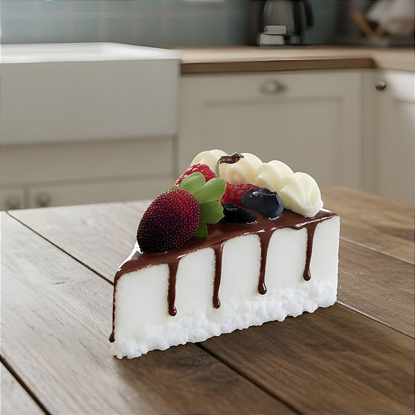 Fatia de Bolo com Frutas Vermelhas Fake com Imã - 10cm - 1 unidade - Rizzo