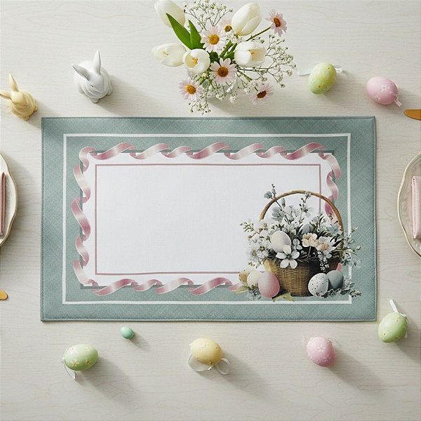 Jogo Americano de Páscoa - Cesta de Ovos - Tiffany e Rosa - 44,5x38,5cm - 2 unidades - Rizzo