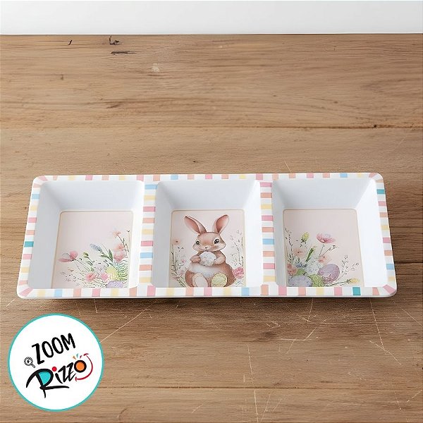 Petisqueira de Páscoa em Melamina - Coelho com Ovo - 34x16x2,7cm - 1 unidade - Rizzo