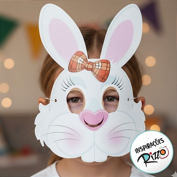 Máscara de Coelha com Laço - Rosa - 27x19cm - 1 unidade - Rizzo