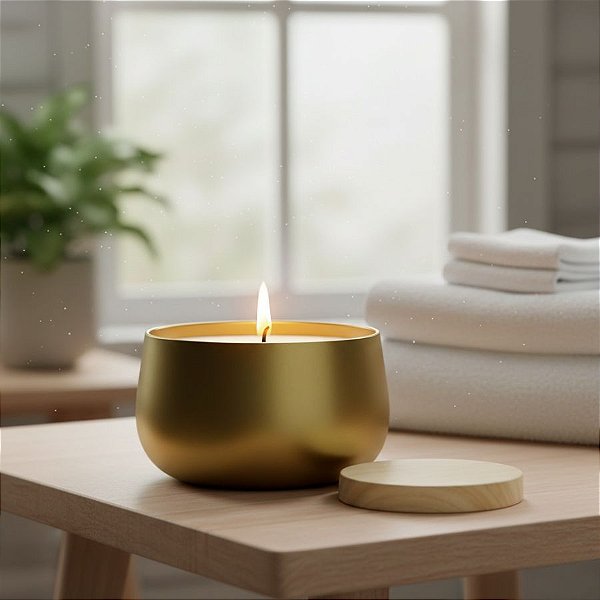 Lata de Metal com Tampa Estampa Madeira - Dourado - 240ml - 7,5x5,5cm  - 1 unidade - Rizzo