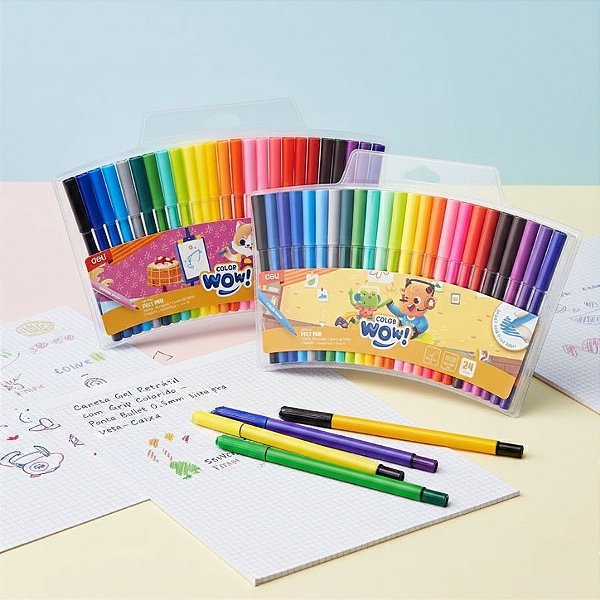 Kit de Canetinha Hidrográfica Lavável com 24 Cores - Ponta 1mm - 1 unidade - Deli - Rizzo