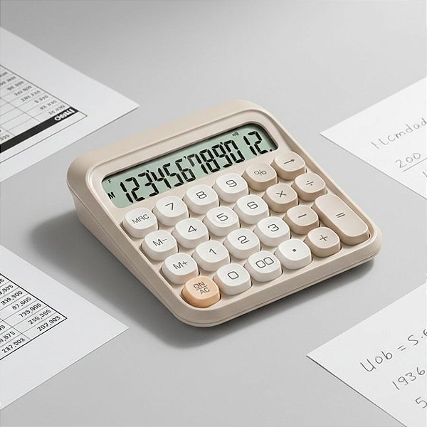 Calculadora 12 Dígitos com Teclado Mecânico  - Caramelo - 14x13,5x3,2cm - 1 unidade - Deli - Rizzo
