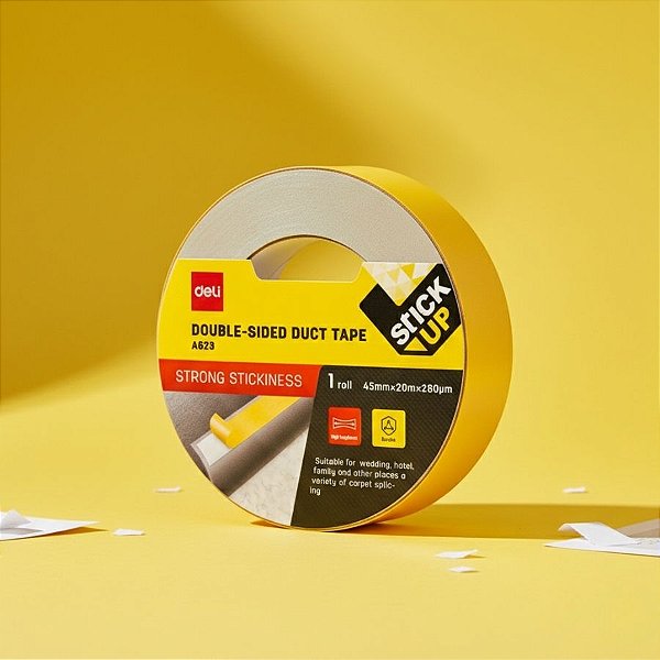 Fita Dupla Face Fixadora para Carpete - Amarela - 45mmx20m - 1 unidade - Deli - Rizzo