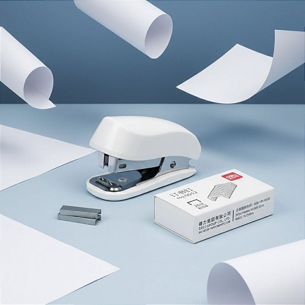 Mini Grampeador com Extrator de Grampos - Suporta até 12 Folhas - Branco - 6x4cm - 1 unidade - Deli - Rizzo