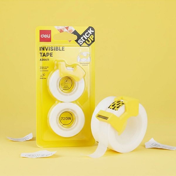 Kit com Duas Fitas Invisível e Um Cortador - 18mmx18,3M - 1 unidade - Deli - Rizzo