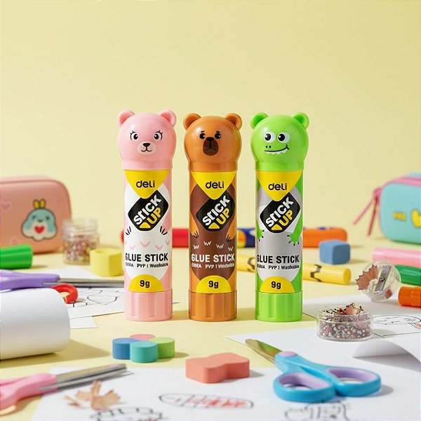 Cola Bastão Branca PVP - Bichinhos - Stick Up-  9g - Caixa - 12 unidades - Deli - Rizzo