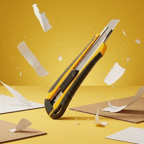 Estilete Profissional com Lâmina 9mm de Aço SK2 - Amarelo - 1 unidade - Deli - Rizzo