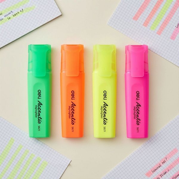 Kit de Marca Texto Accent 4 Cores - Ponta Cinzel 1,0-5,0mm - 1 unidade - Deli - Rizzo