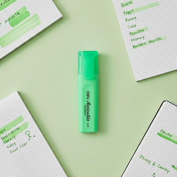 Marca Texto Delight Fluorescente - Ponta Cinzel 1,0-5,0mm - Verde - Caixa - 10 unidades - Deli - Rizzo