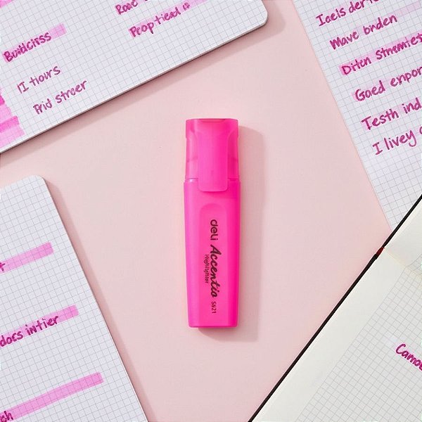 Marca Texto Delight Fluorescente - Ponta Cinzel 1,0-5,0mm - Rosa - Caixa - 10 unidades - Deli - Rizzo