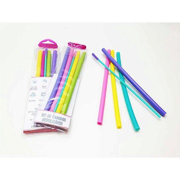 Kit Canudo Reutilizável de Borracha - Contém 5 Peças - Rizzo Festas
