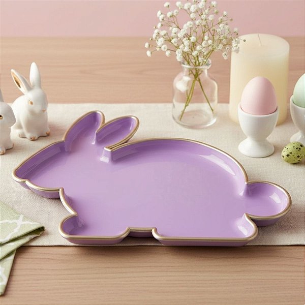 Bandeja Decorativa de Páscoa - Coelho Lilás - 24cm  - 1 unidade - Só Boleiras - Rizzo