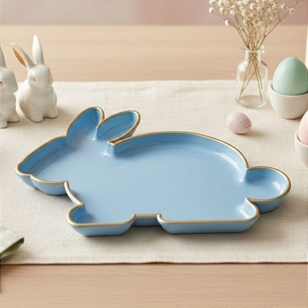 Bandeja Decorativa de Páscoa - Coelho Azul Bebê - 24cm  - 1 unidade - Só Boleiras - Rizzo