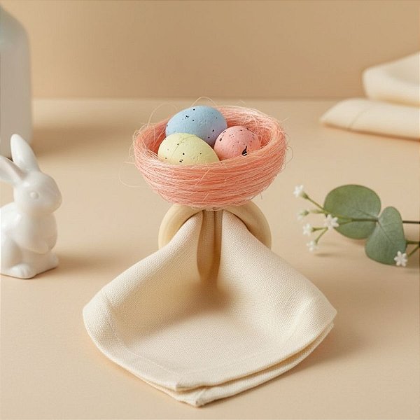Porta Guardanapo de Páscoa - Ninho com Ovos - Rosa - 6cm - 1 unidade - Rizzo
