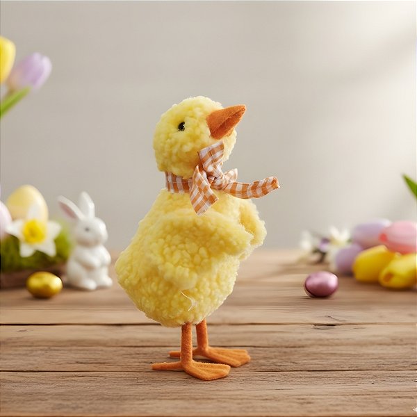 Pato Decorativo com Lenço - Laranja e Branco - 10x19x9cm - 1 unidade - Cromus - Rizzo