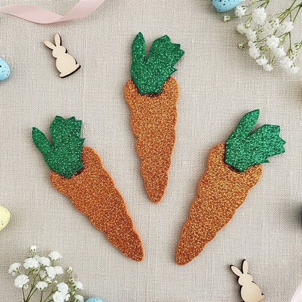 Aplique Decorativo de Páscoa - Cenouras com Glitter - 7,5cm - 5 unidades - Piffer - Rizzo