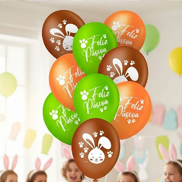 Balão de Festa Redondo Decorado 8" 20cm - Feliz Páscoa Sortido - 20 unidades - Piffer - Rizzo
