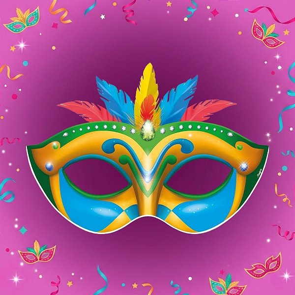 Painel Decorativo de Carnaval - Máscara Verde, Amarelo e Azul - 46x62cm - 1 unidade - Regina - Rizzo