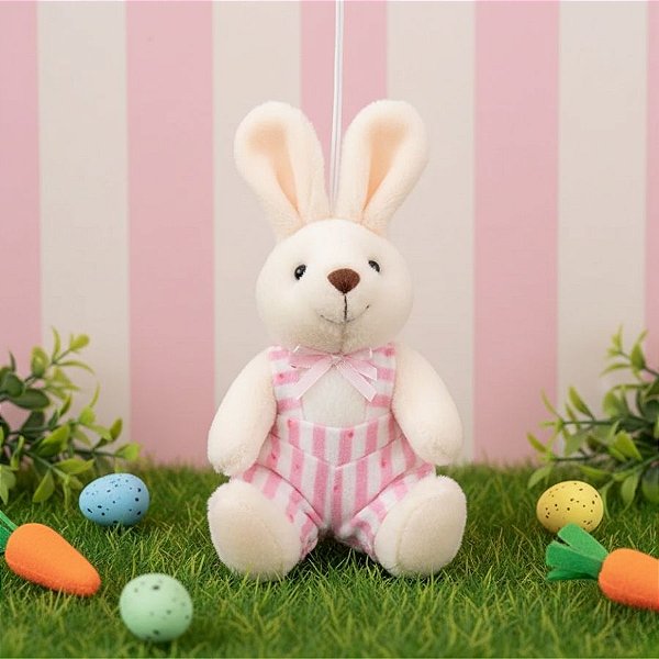 Coelha Decorativa Listras Rosa/Branco - 6x10cm - 1 unidade - Cromus - Rizzo