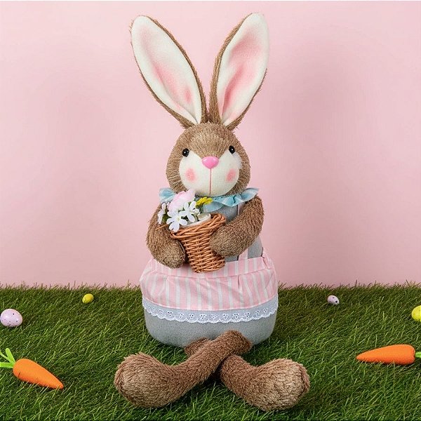 Coelha Decorativa Sentada com Vaso de Flores - 1 unidade - Rizzo