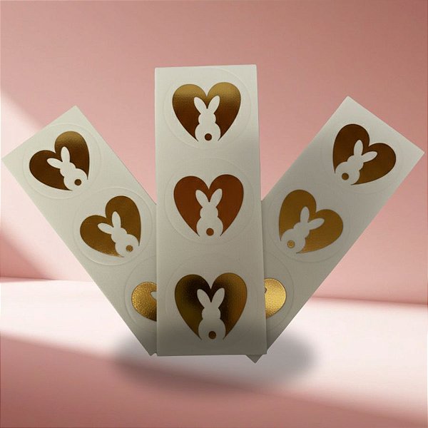 Adesivo Redondo Transparente Coração Coelho -  Ref. 2342 -  Hot Stamping - 3x3cm - 30 unidades - Stickr - Rizzo