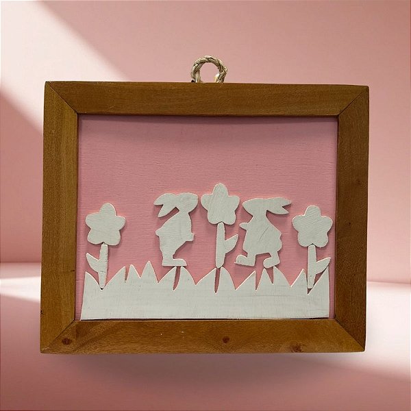 Placa Decorativa De Páscoa em Madeira - Rosa - Coelho - 30x24,5cm  - 1 unidade - Rizzo