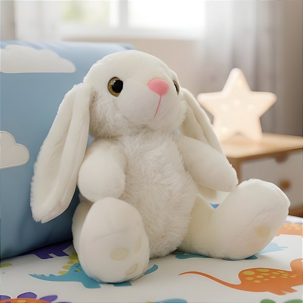 Coelho de Pelúcia Sentado - Branco - 15x17x14cm - 1 unidade - Rizzo - Rizzo