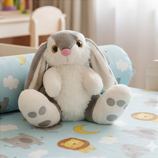 Coelho de Pelúcia Sentado - Cinza e Branco - 15x17x14cm - 1 unidade - Rizzo - Rizzo