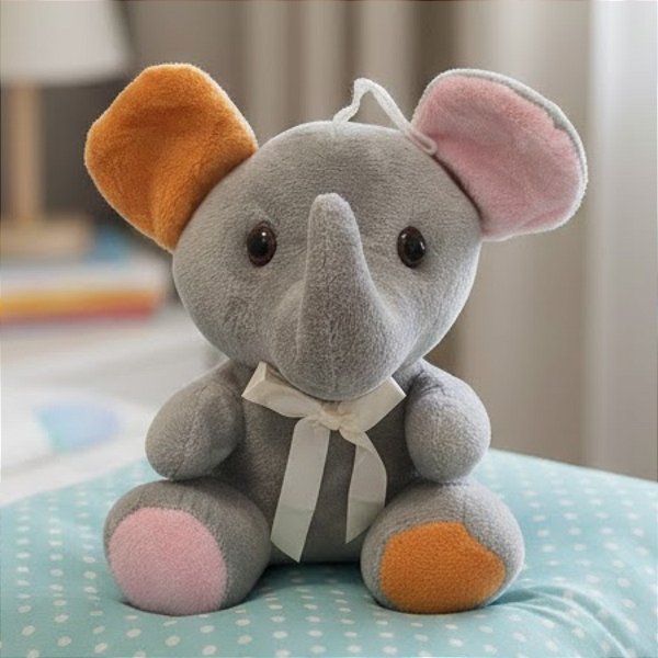 Elefante de Pelúcia com Laço - Laranja e Rosa - 16x19x12cm - 1 unidade - Rizzo