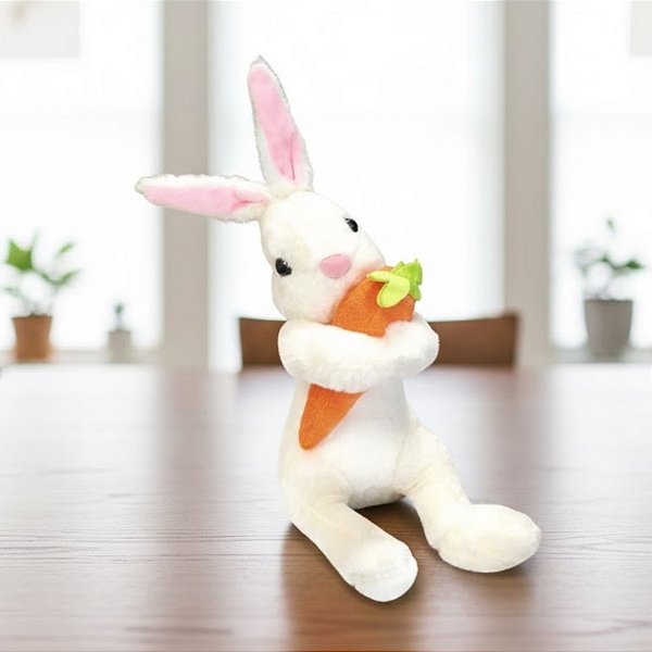 Coelho de Pelúcia com Cenoura - Branco - 10x18x14cm - 1 unidade - Rizzo - Rizzo