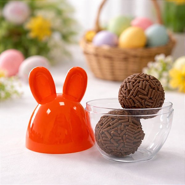 Potinho De Páscoa Com Orelha De Coelho - Laranja - 9x5,5cm - 10 unidades - Rizzo