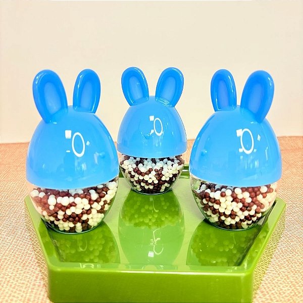 Potinho De Páscoa Com Orelha De Coelho - Azul - 9x5,5cm - 10 unidades - Rizzo