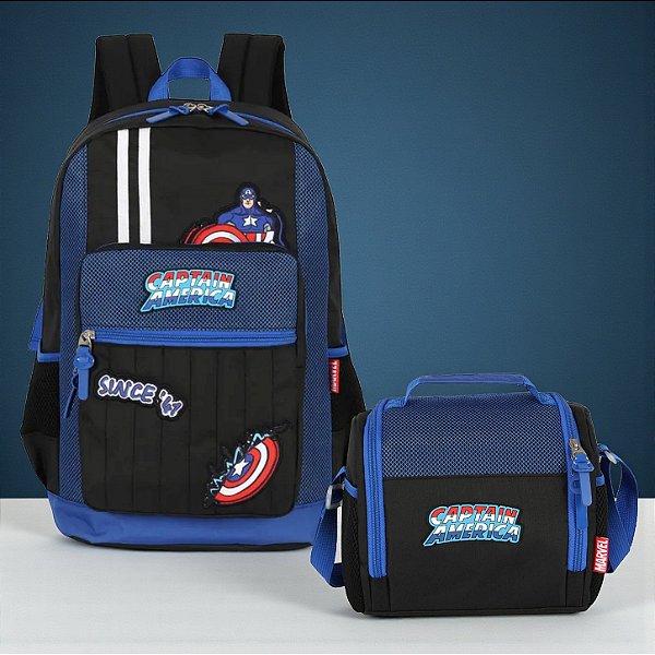 Conjunto Mochila e Lancheira Escolar - Capitão América - 1 unidade - Disney Original - Rizzo