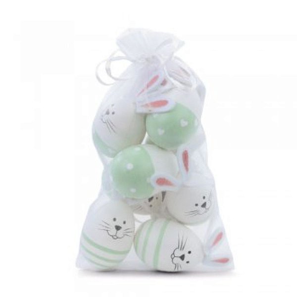 Saco de Ovinhos de Páscoa Decorativos para Pendurar - Branco e Verde - 6x3,5cm  - 9 unidades - Cromus - Rizzo