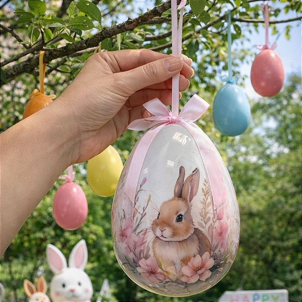 Ovo Decorativo de Páscoa para Pendurar - Rosa - 20cm  - 1 unidade - Rizzo